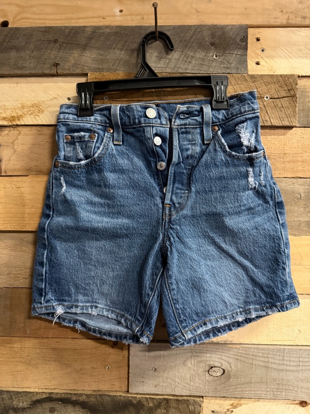 Levi's Button-Fly Distressed Blue Denim Shorts